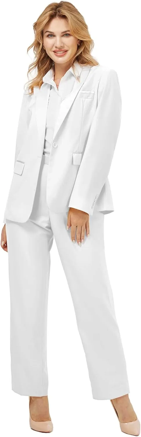Women's 2 Piece Suit Notched Lapel One Button Slim Fit Business Office Work Tuxedo Blazer Pants Set