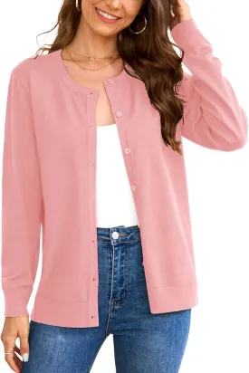 Women's 2025 Cardigan Sweaters Trendy Casual Button Down Long Sleeve Crew Neck Lightweight Knit Fall Cardigans Coat