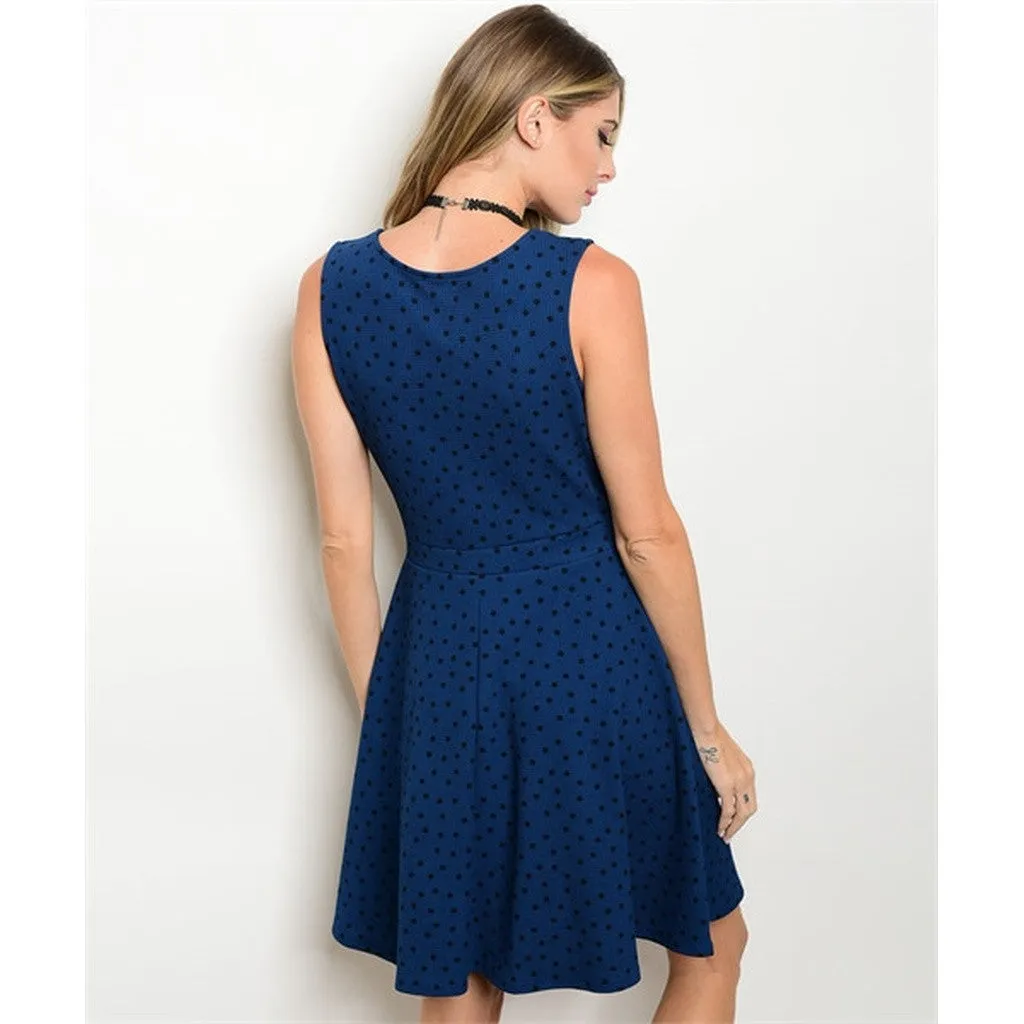 Women's Dress Blue And Black Dotted Party Dress