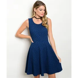 Women's Dress Blue And Black Dotted Party Dress