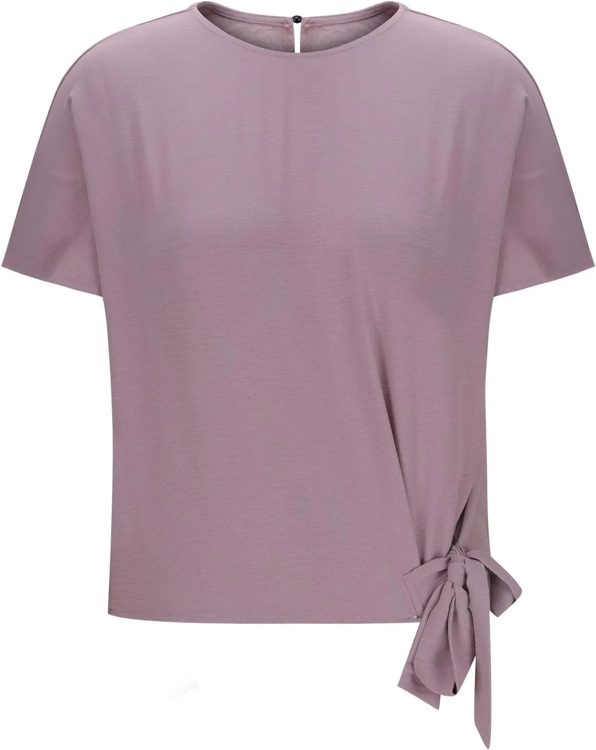 Women's Fashion Batwing Sleeve Shirts Round Neck Tie Knot Side Blouse Oversized Textured Tops Solid Color Tee Tunics