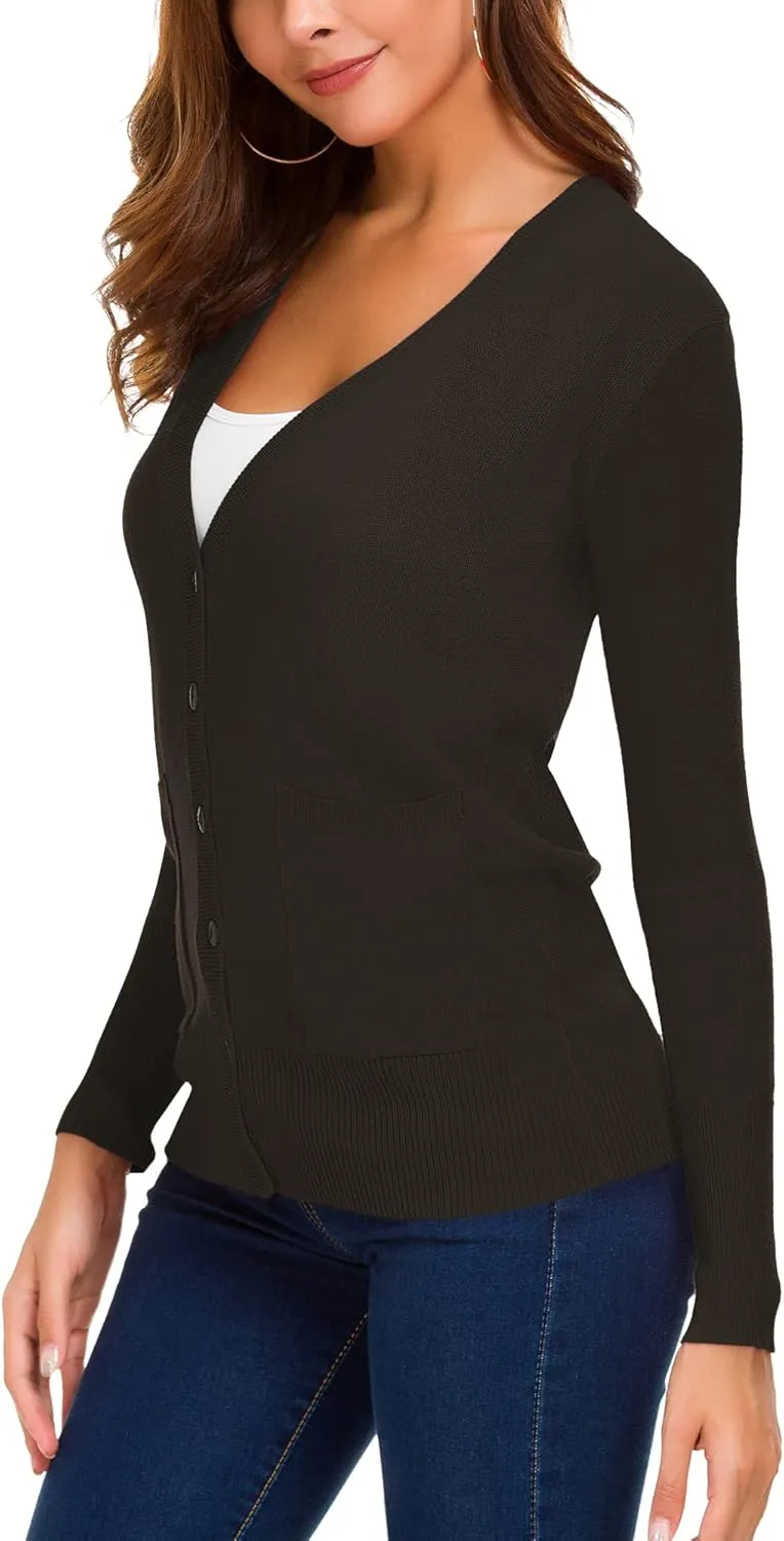 Women's Long Sleeve Open Front Cardigan Sweaters Lightweight Button Down Knit Sweater