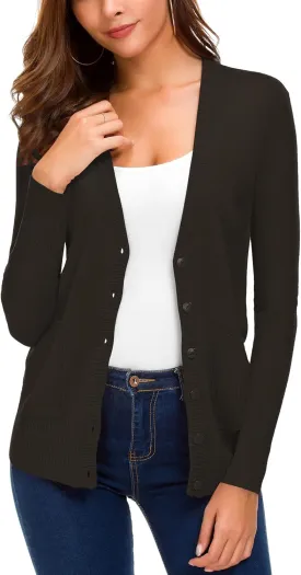 Women's Long Sleeve Open Front Cardigan Sweaters Lightweight Button Down Knit Sweater