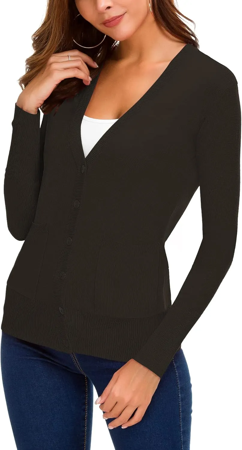 Women's Long Sleeve Open Front Cardigan Sweaters Lightweight Button Down Knit Sweater