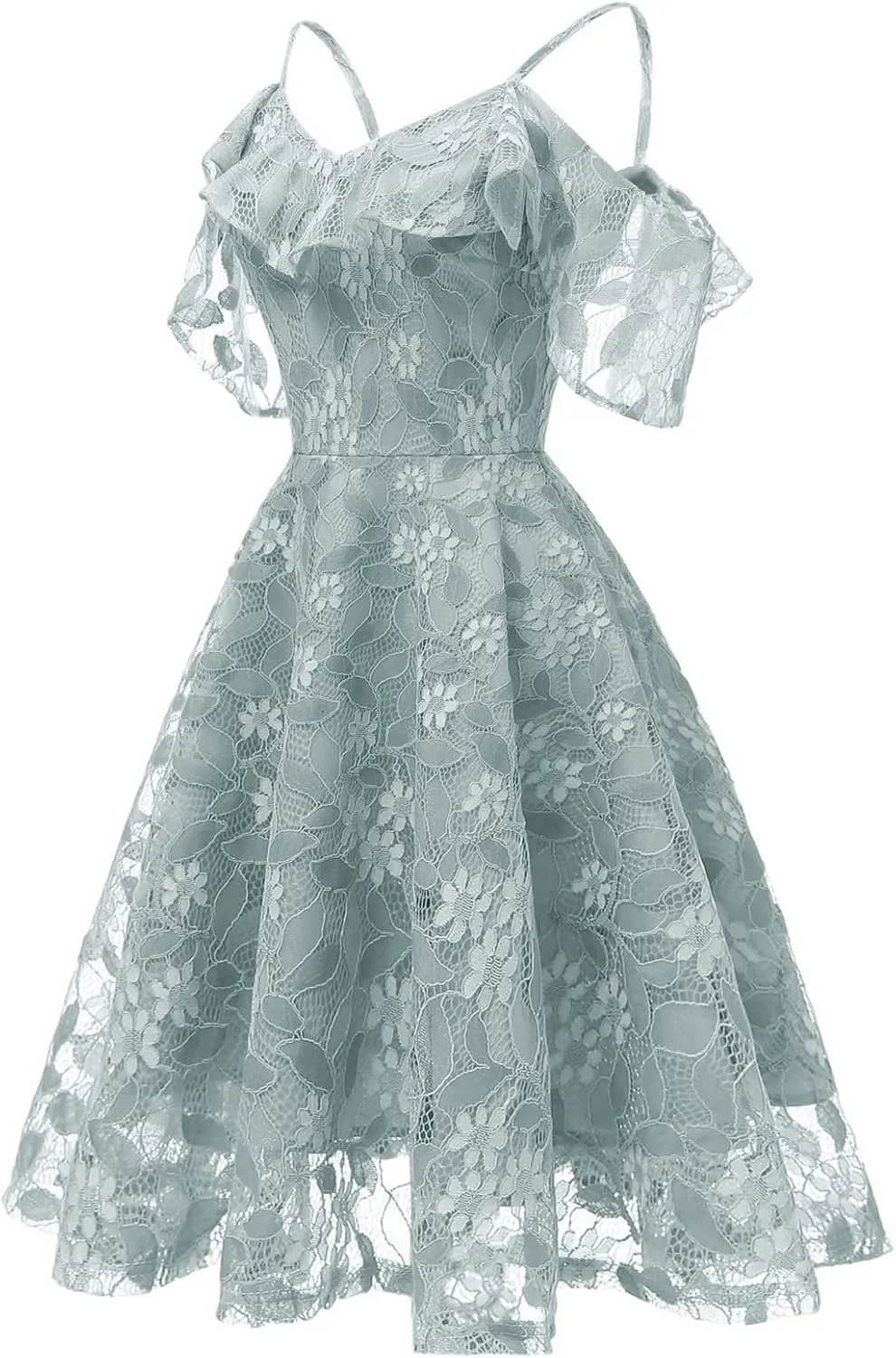 Womens Vintage Lace Floral Wedding Party Dress Short Aline Cocktail Swing Dress Spaghetti Strap Bridesmaid Sundress