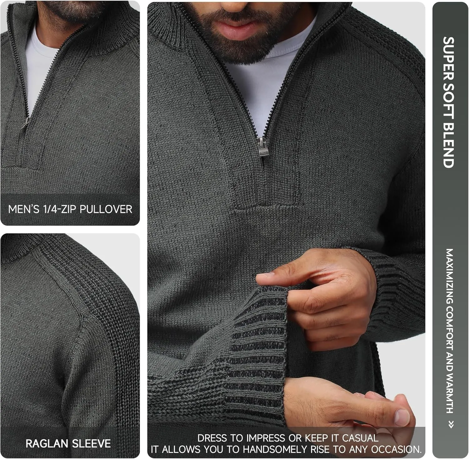 X RAY Mens Quarter Zip Pullover Sweater, Slim Fit Knit Long Sleeve Polo Quarter Zip Pullover Golf Sweatshirt for Men