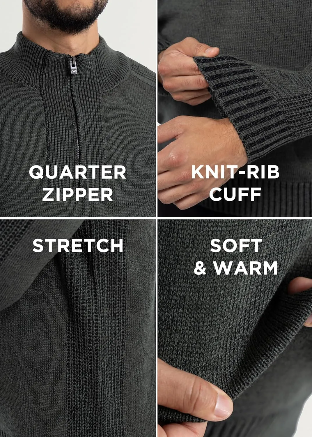 X RAY Mens Quarter Zip Pullover Sweater, Slim Fit Knit Long Sleeve Polo Quarter Zip Pullover Golf Sweatshirt for Men