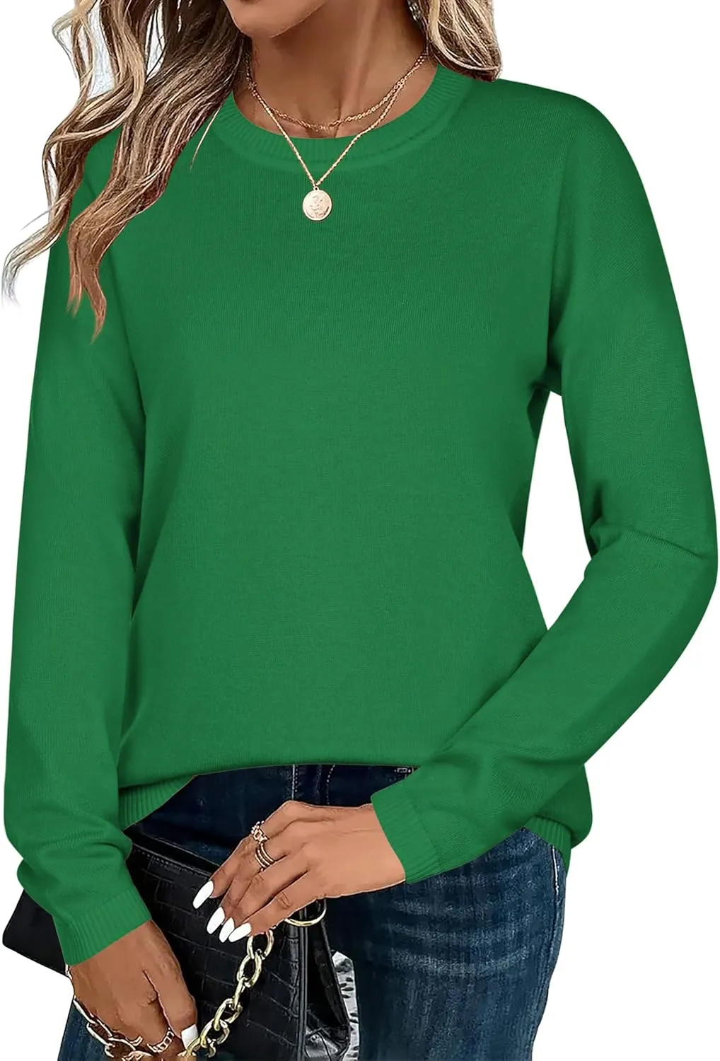 Zeagoo Sweaters for Women Fall Outfits Trendy 2024 Long Sleeve Crew Neck Knit Pullover Sweater Tops