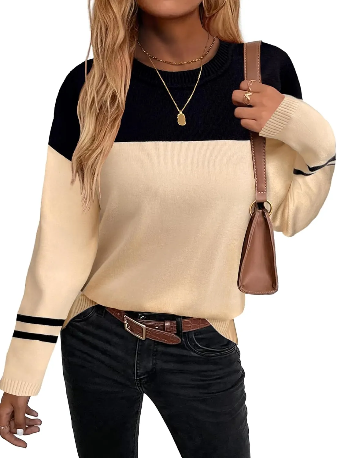 Zeagoo Sweaters for Women Fall Outfits Trendy 2024 Long Sleeve Crew Neck Knit Pullover Sweater Tops