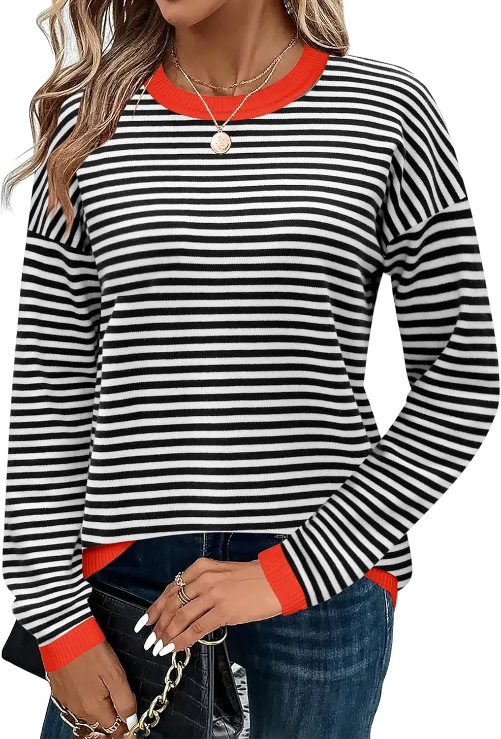Zeagoo Sweaters for Women Fall Outfits Trendy 2024 Long Sleeve Crew Neck Knit Pullover Sweater Tops