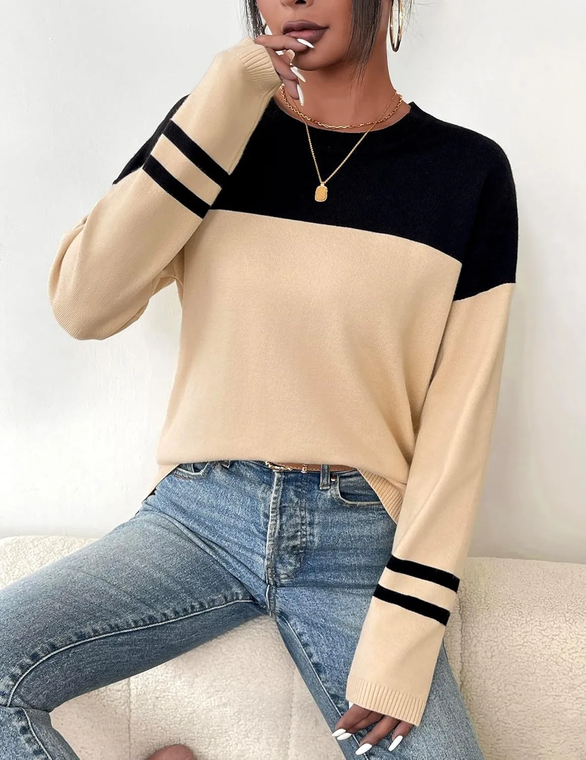 Zeagoo Sweaters for Women Fall Outfits Trendy 2024 Long Sleeve Crew Neck Knit Pullover Sweater Tops
