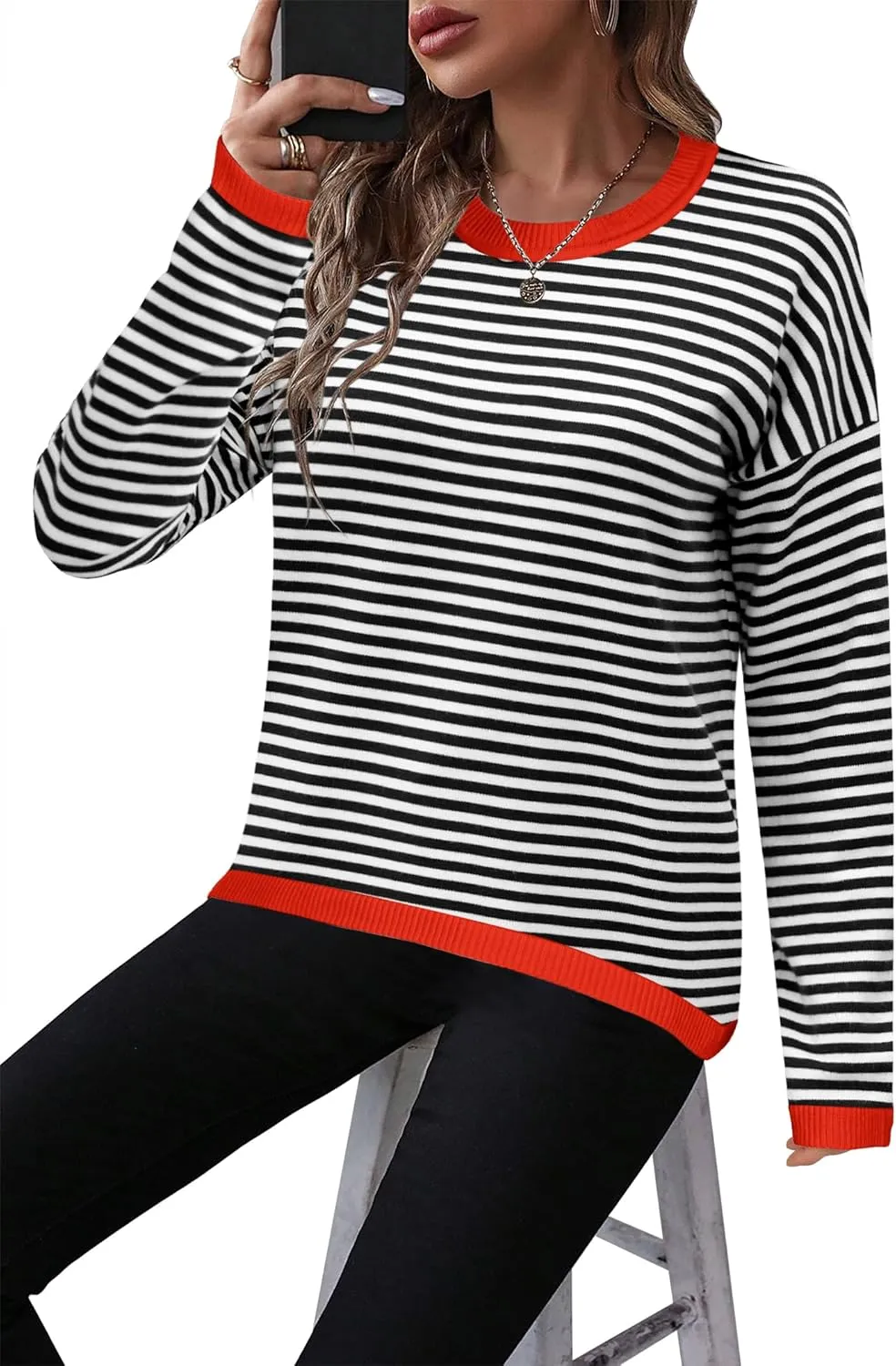 Zeagoo Sweaters for Women Fall Outfits Trendy 2024 Long Sleeve Crew Neck Knit Pullover Sweater Tops