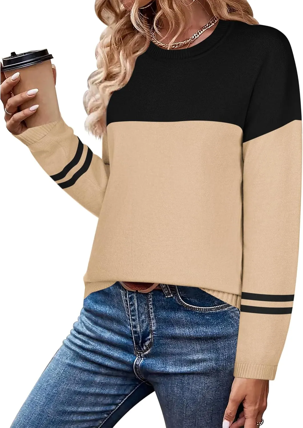 Zeagoo Sweaters for Women Fall Outfits Trendy 2024 Long Sleeve Crew Neck Knit Pullover Sweater Tops