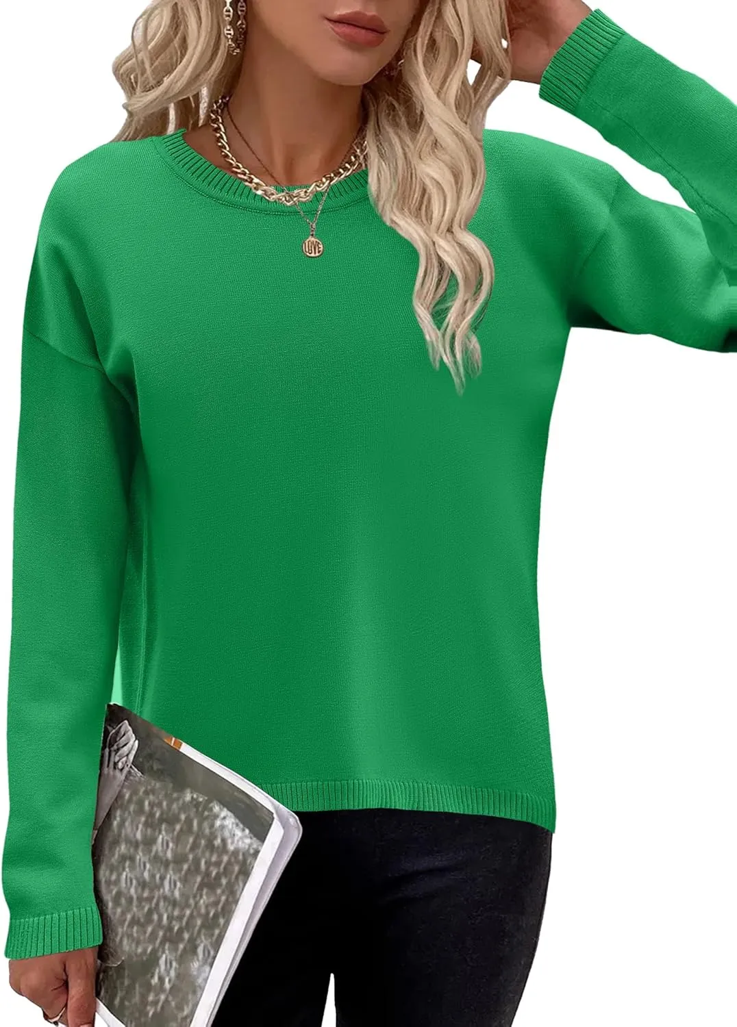 Zeagoo Sweaters for Women Fall Outfits Trendy 2024 Long Sleeve Crew Neck Knit Pullover Sweater Tops