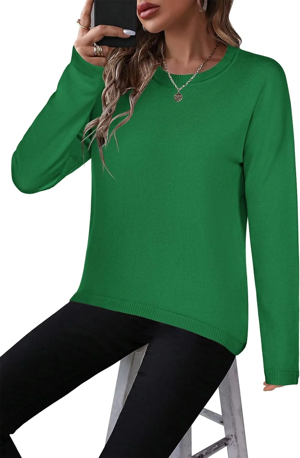 Zeagoo Sweaters for Women Fall Outfits Trendy 2024 Long Sleeve Crew Neck Knit Pullover Sweater Tops