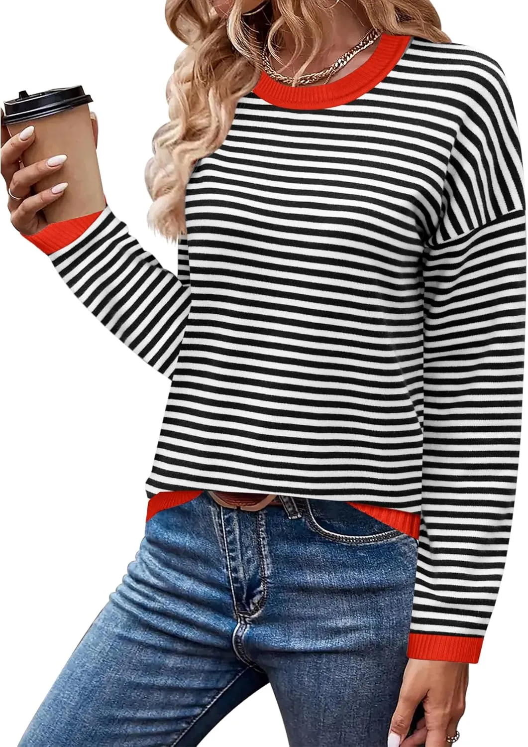 Zeagoo Sweaters for Women Fall Outfits Trendy 2024 Long Sleeve Crew Neck Knit Pullover Sweater Tops