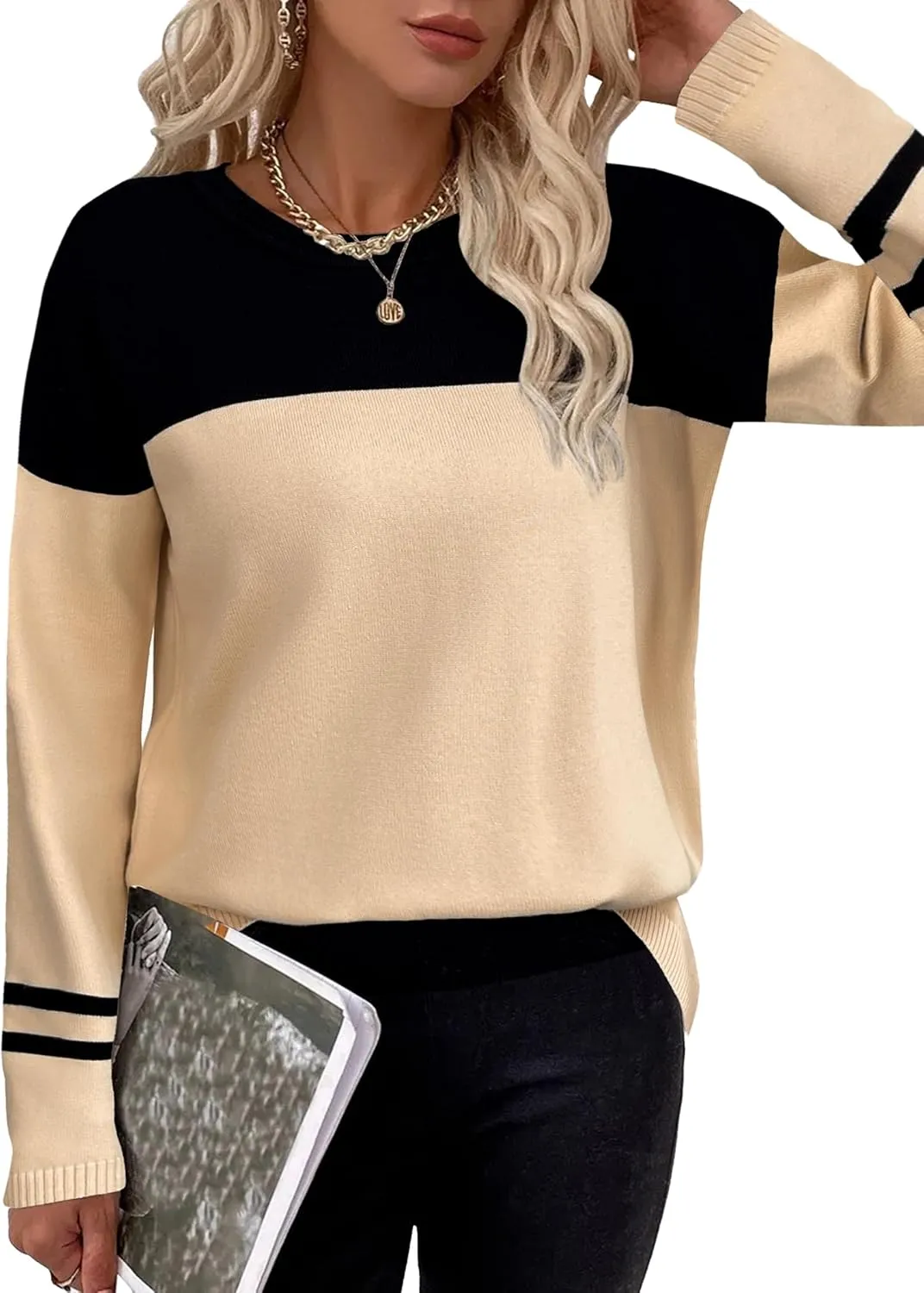 Zeagoo Sweaters for Women Fall Outfits Trendy 2024 Long Sleeve Crew Neck Knit Pullover Sweater Tops