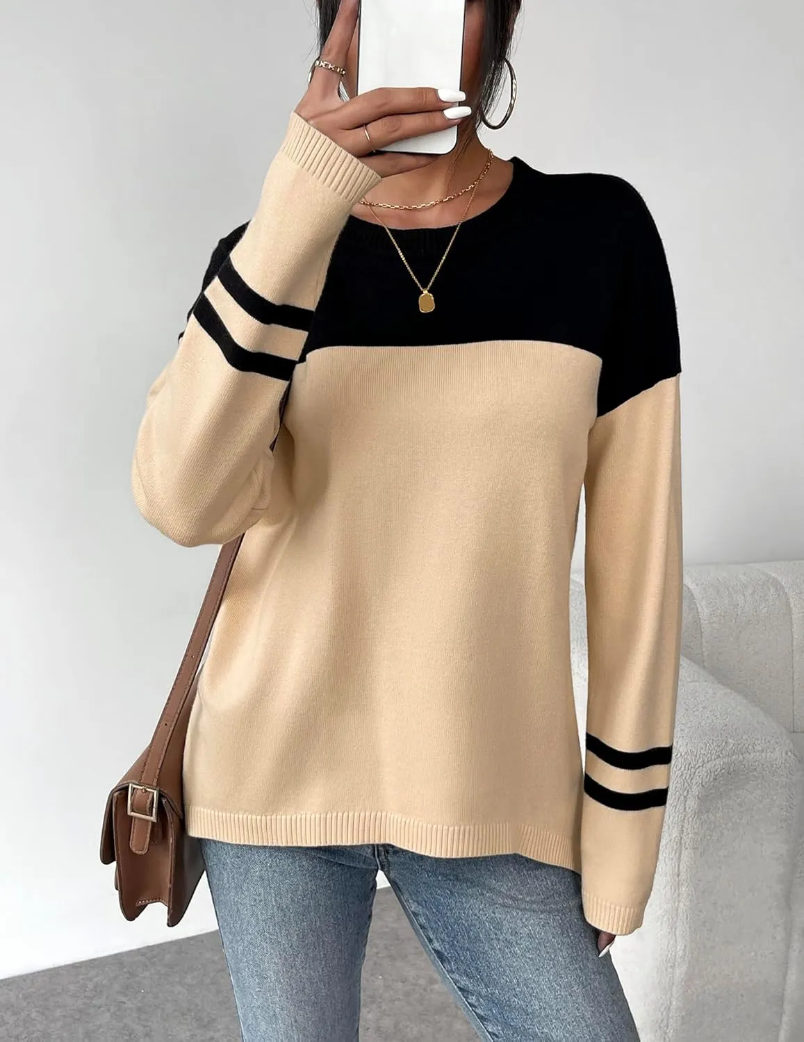 Zeagoo Sweaters for Women Fall Outfits Trendy 2024 Long Sleeve Crew Neck Knit Pullover Sweater Tops